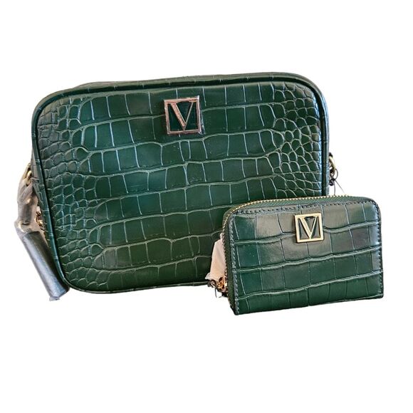 Victoria's Secret Green Croc Embossed Crossbody Bag & Wallet Set NEW - Picture 2 of 16